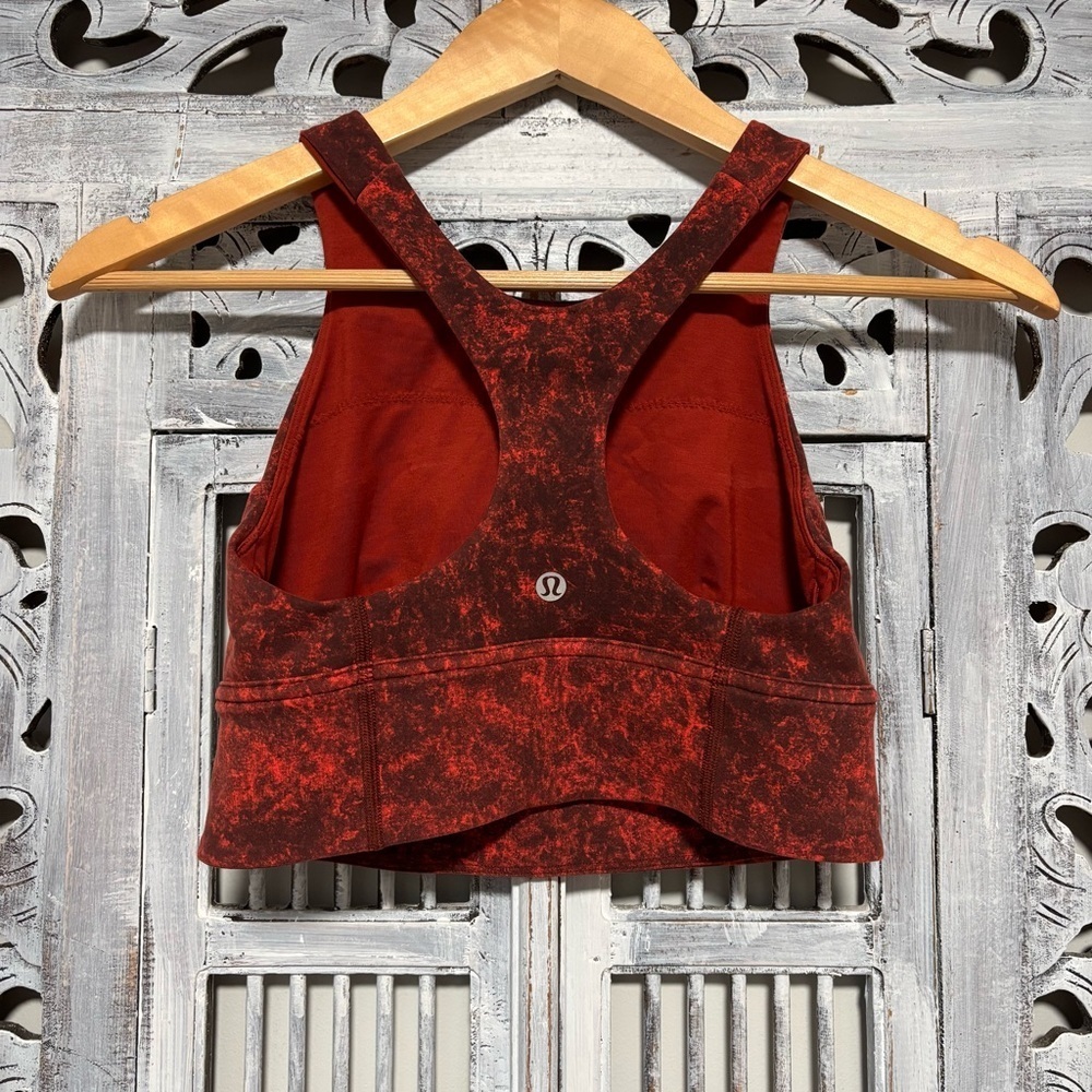 Lululemon Wunder Train Longline Bra C/D Cup Denim Wash Print Autumn Red Black - Picture 4 of 7